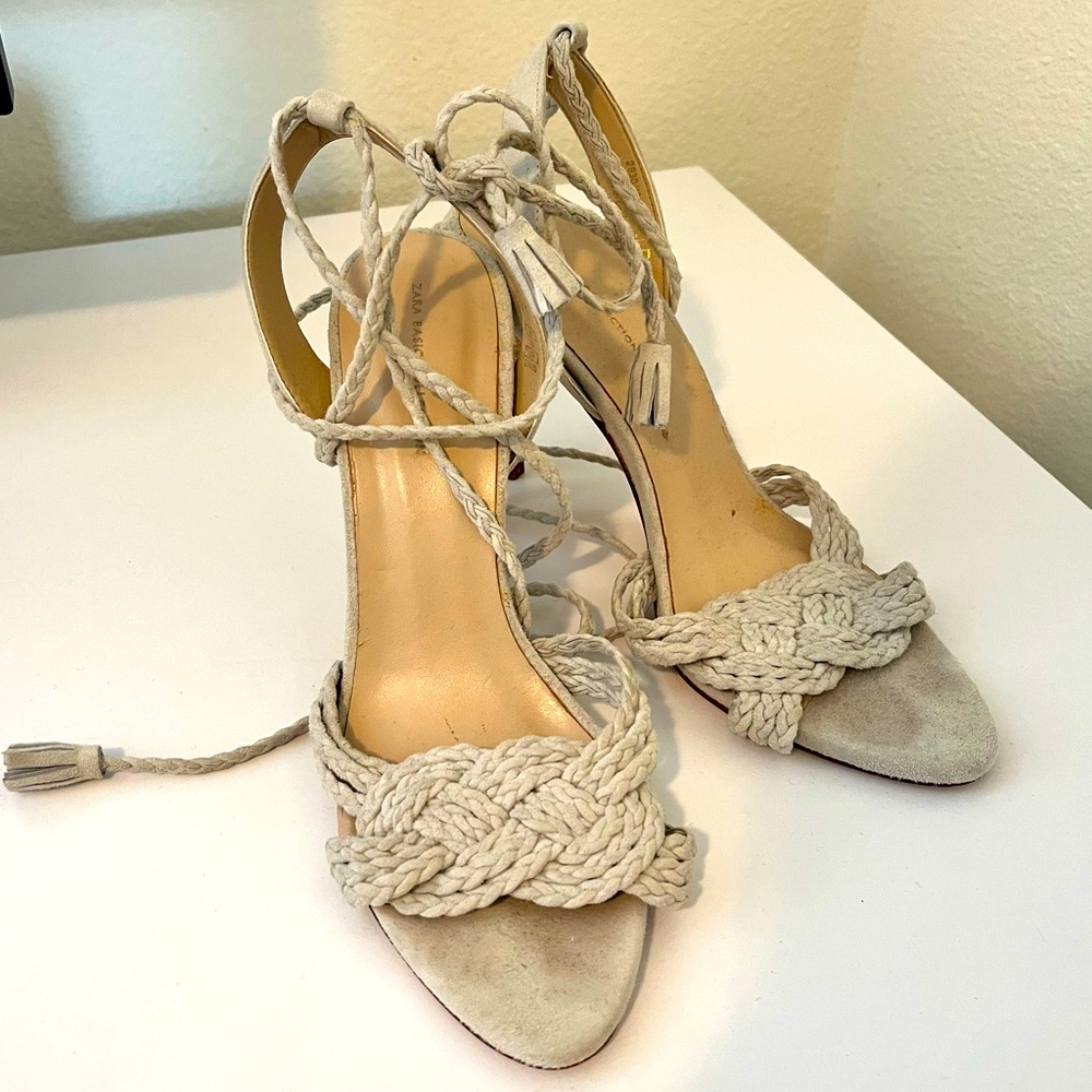 ZARA knotted mid heel sandals